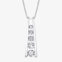 5- Stone Ladder Sirena Womens 1/2 CT. T.W. Natural White Diamond 14K Gold Pendant Necklace