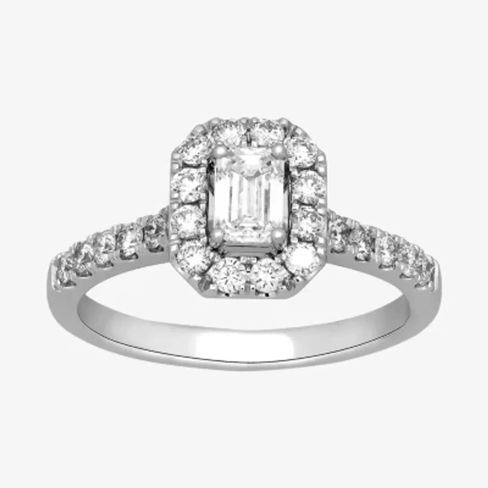 Signature By Modern Bride (H-I / Si2) Womens 1 CT. T.W. Lab Grown White Diamond 10K Gold Side Stone Halo Engagement Ring