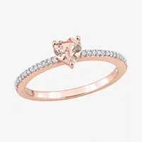 Womens Genuine Pink Morganite 10K Rose Gold Heart Cocktail Ring