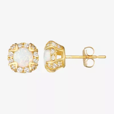 Lab Created White Opal 10K Gold 1/4 Inch Stud Earrings