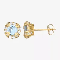 Lab Created Blue Aquamarine 10K Gold 1/4 Inch Round Stud Earrings