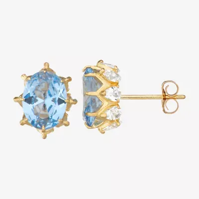 Simulated Blue Aquamarine 10K Gold 10mm Stud Earrings