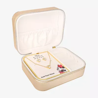 Disney Minnie Mouse Jewelry Travel Case w/ Brass Earring and Pendant Necklace Set