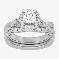 H-I / Si1-Si2) Womens / CT. T.W. Lab Grown White Diamond 10K Gold Cushion Side Stone Halo Bridal Set