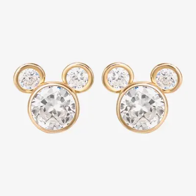 White Cubic Zirconia 14K Gold 8mm Mickey Mouse Stud Earrings