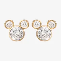 White Cubic Zirconia 14K Gold 8mm Mickey Mouse Stud Earrings