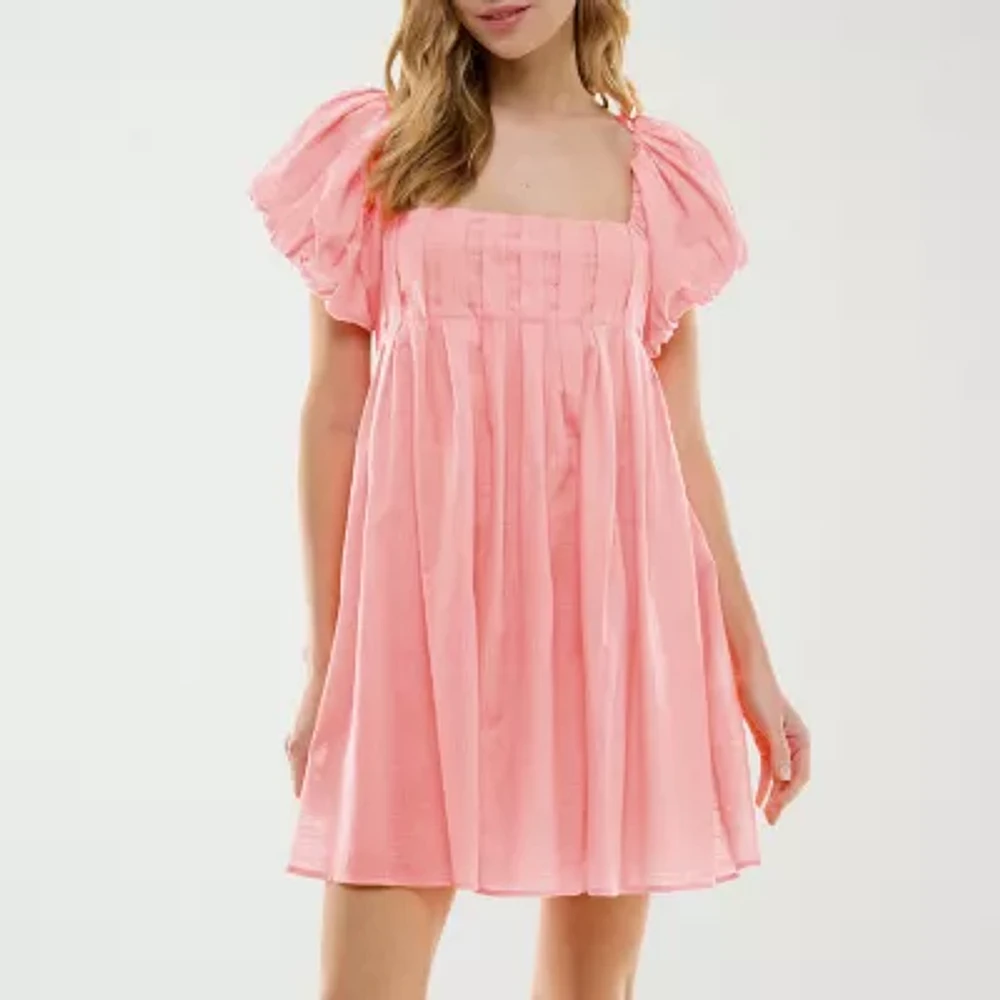 City Triangle Womens Short Sleeve Babydoll Dress Juniors