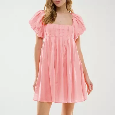 City Triangle Womens Short Sleeve Babydoll Dress Juniors