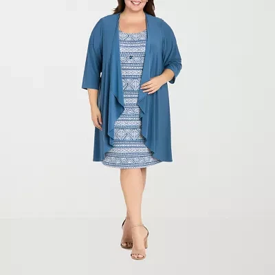 R & M Richards Womens Jacket Dress Plus With Removable Necklace
