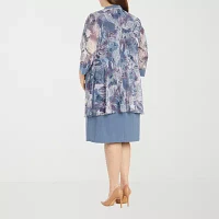 R & M Richards Womens Floral Jacket Dress Plus With Removable Necklace