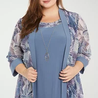 R & M Richards Womens Floral Jacket Dress Plus With Removable Necklace