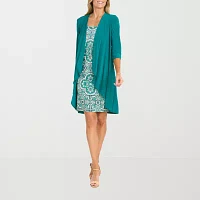 R & M Richards Womens Geometric Jacket Dress Petite