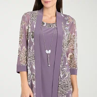 R & M Richards Womens Floral Jacket Dress With Removable Necklace Petite