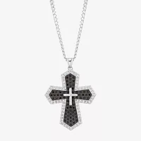 Made in Italy Mens Black Spinel Sterling Silver Cross Pendant Necklace