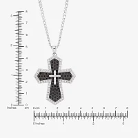 Made in Italy Mens Black Spinel Sterling Silver Cross Pendant Necklace