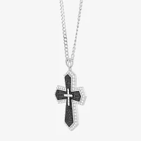 Made in Italy Mens Black Spinel Sterling Silver Cross Pendant Necklace