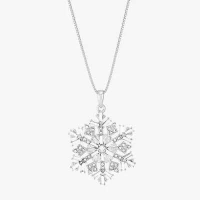 Womens Crystal Sterling Silver Snowflake Pendant Necklace