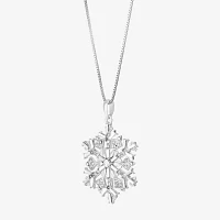 Womens Crystal Sterling Silver Snowflake Pendant Necklace