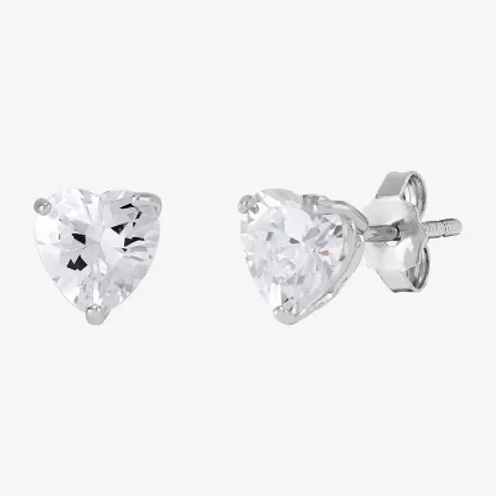 White Cubic Zirconia Sterling Silver 6.1mm Heart Stud Earrings