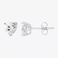 White Cubic Zirconia Sterling Silver 6.1mm Heart Stud Earrings