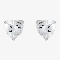 White Cubic Zirconia Sterling Silver 6.1mm Heart Stud Earrings