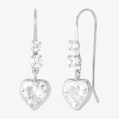 White Cubic Zirconia 14K White Gold Heart Drop Earrings