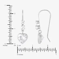 White Cubic Zirconia 14K White Gold Heart Drop Earrings