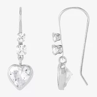 White Cubic Zirconia 14K White Gold Heart Drop Earrings