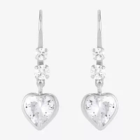 White Cubic Zirconia 14K White Gold Heart Drop Earrings