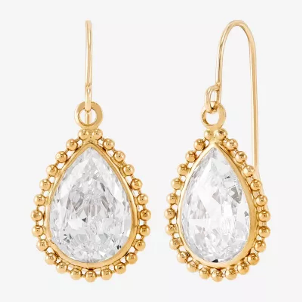 White Cubic Zirconia 14K Gold Pear Drop Earrings