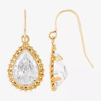 White Cubic Zirconia 14K Gold Pear Drop Earrings