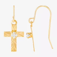 White Cubic Zirconia 10K Gold Cross Drop Earrings