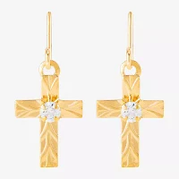 White Cubic Zirconia 10K Gold Cross Drop Earrings