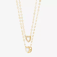 Womens 17 Inch White Cubic Zirconia 10K Gold Link Necklace Heart