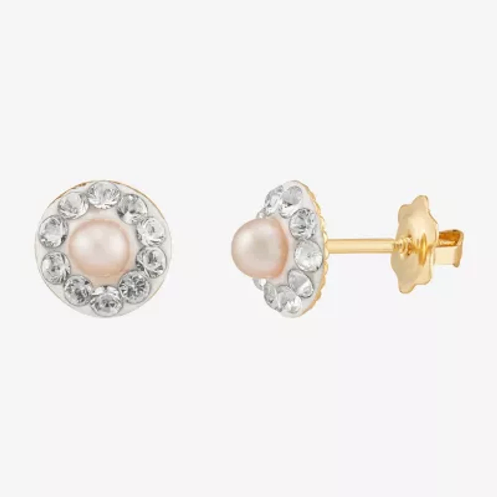 Dyed Pink Cultured Freshwater Pearl 14K Gold 6.5mm Stud Earrings