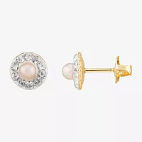 Dyed Pink Cultured Freshwater Pearl 14K Gold 6.5mm Stud Earrings