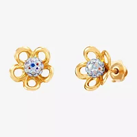 Lab Created White Crystal 10K Gold 8.6mm Flower Stud Earrings