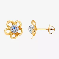 Lab Created White Crystal 10K Gold 8.6mm Flower Stud Earrings