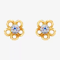 Lab Created White Crystal 10K Gold 8.6mm Flower Stud Earrings