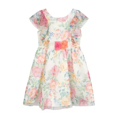 Rare Editions Toddler Girls Embellished Short Sleeve Flutter Empire Waist Dress