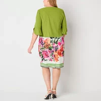 Maya Brooke Womens Floral Jacket Dress Plus