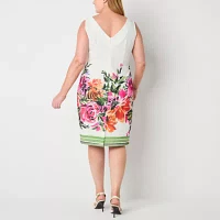 Maya Brooke Womens Floral Jacket Dress Plus