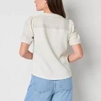 Frye and Co. Womens Split Tie Neck Short Sleeve Blouse