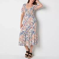 Frye and Co. Womens Short Sleeve Midi Fit + Flare Dress