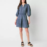 Frye and Co. Womens 3/4 Sleeve Embroidered Fit + Flare Dress