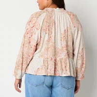 Frye and Co. Plus Womens Split Crew Neck Blouse