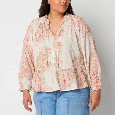 Frye and Co. Plus Womens Split Crew Neck Blouse