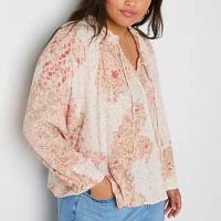 Frye and Co. Plus Womens Split Crew Neck Blouse