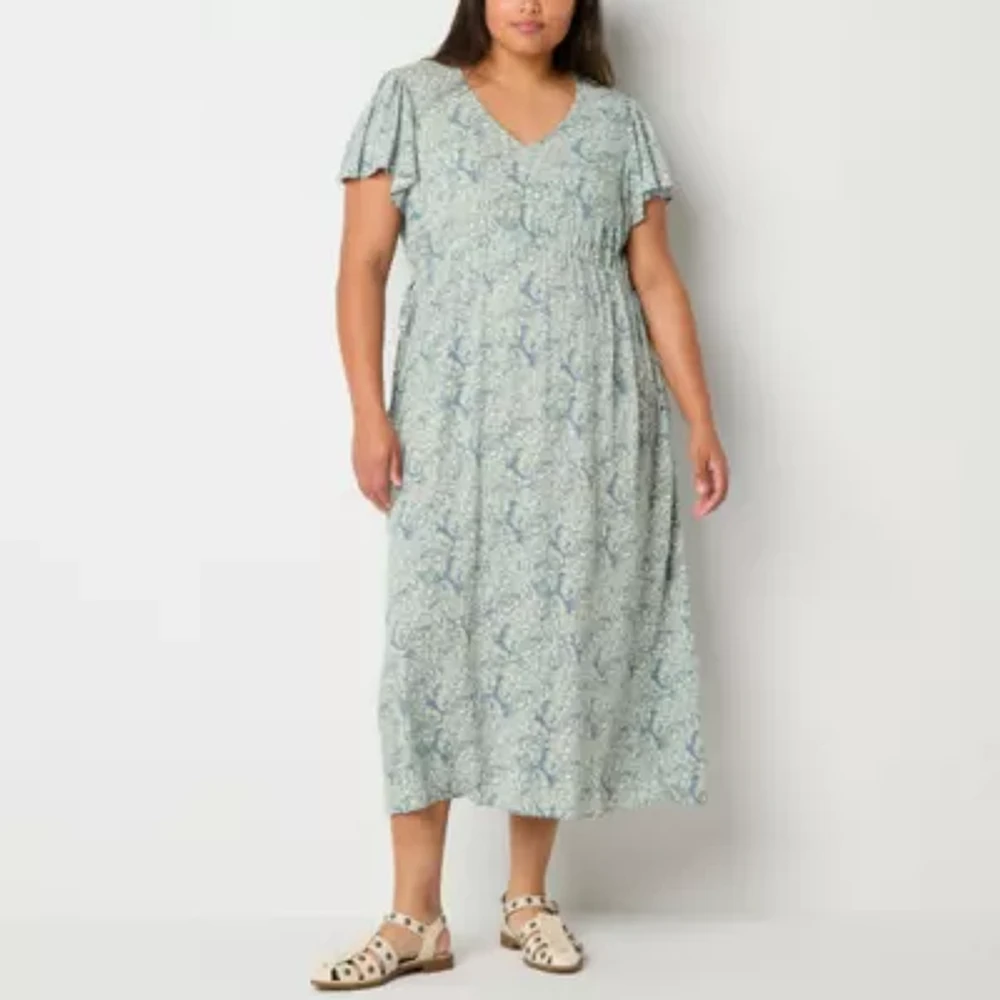 Frye and Co. Womens Short Sleeve Maxi Dress Plus