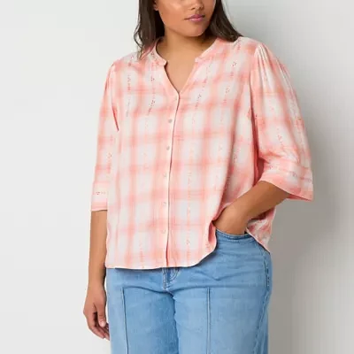 Frye and Co. Plus Womens Elbow Sleeve Regular Fit Button-Down Shirt